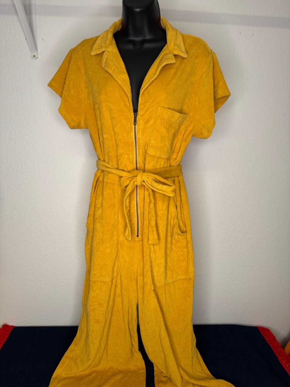 Free People mustard/gold terry flare leg jumpsuit